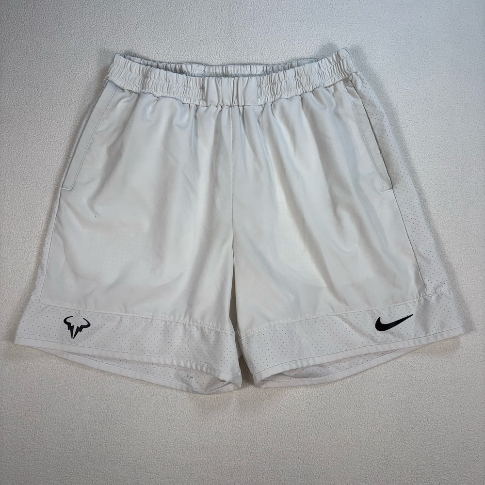 Nike Rafa Nadal Tennis‎ Shorts Men's L White Dri-Fit ADV Swoosh *MARKS* CV7873